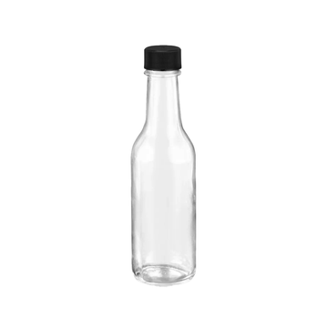 5OZ GLASS WOOZY BOTTLE WITH BLACK LINED TWIST CAP 24/414 (CASE OF 12 UNITS)